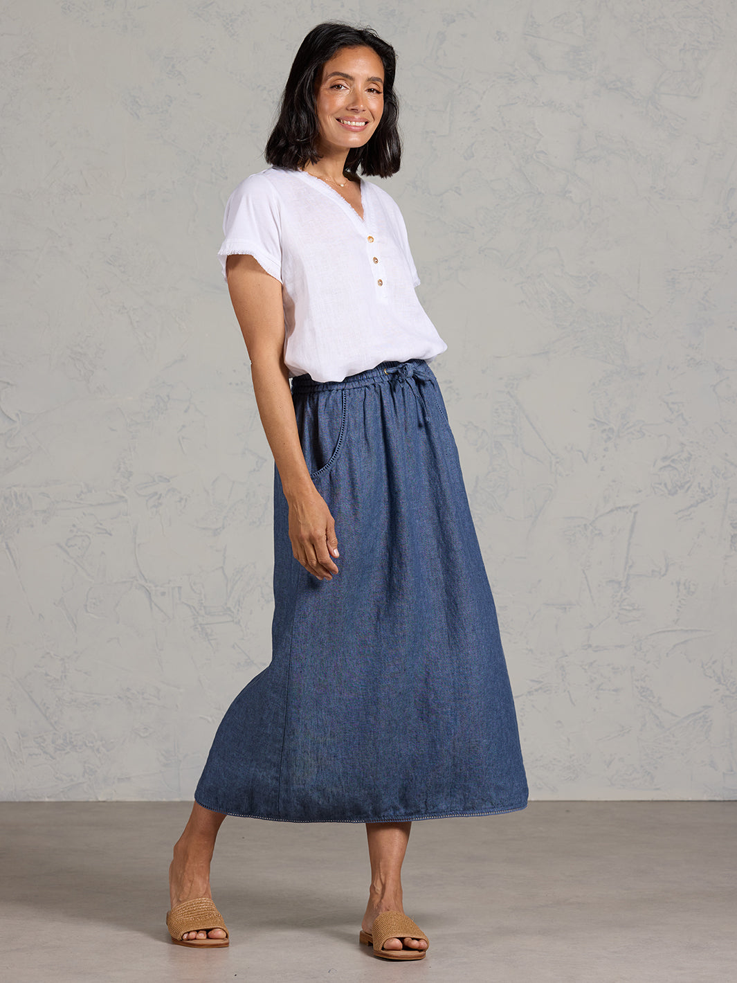 Rosa French Linen Skirt Pacific Blue