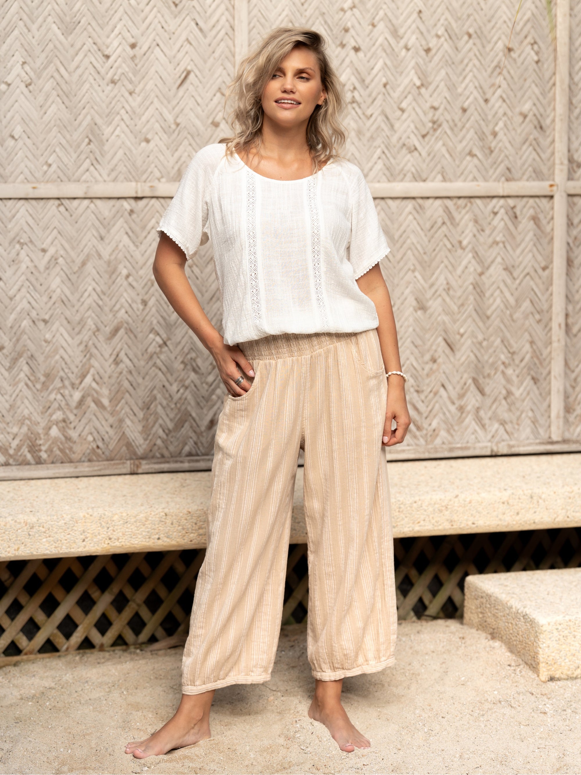 Sadhu Cotton Pants Sand Stripe