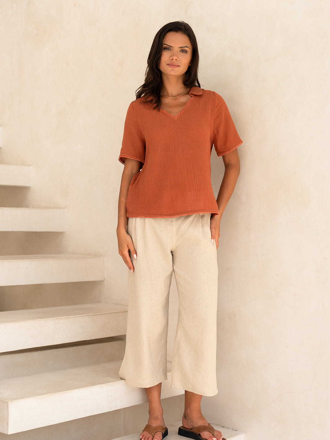 Henley Cotton Top Rust