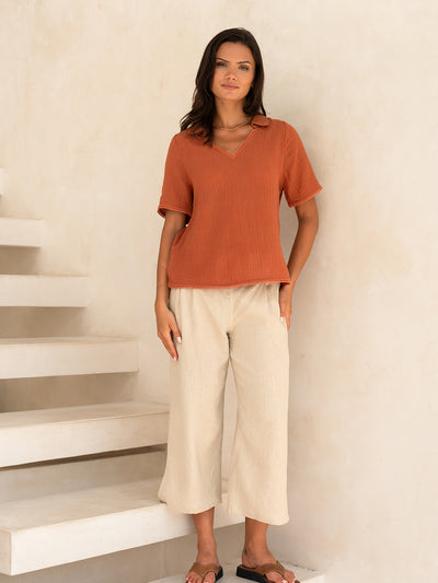 Henley Cotton Top Rust
