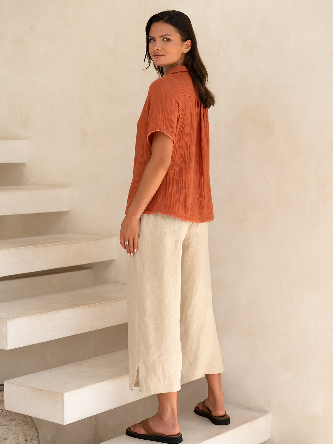 Henley Cotton Top Rust