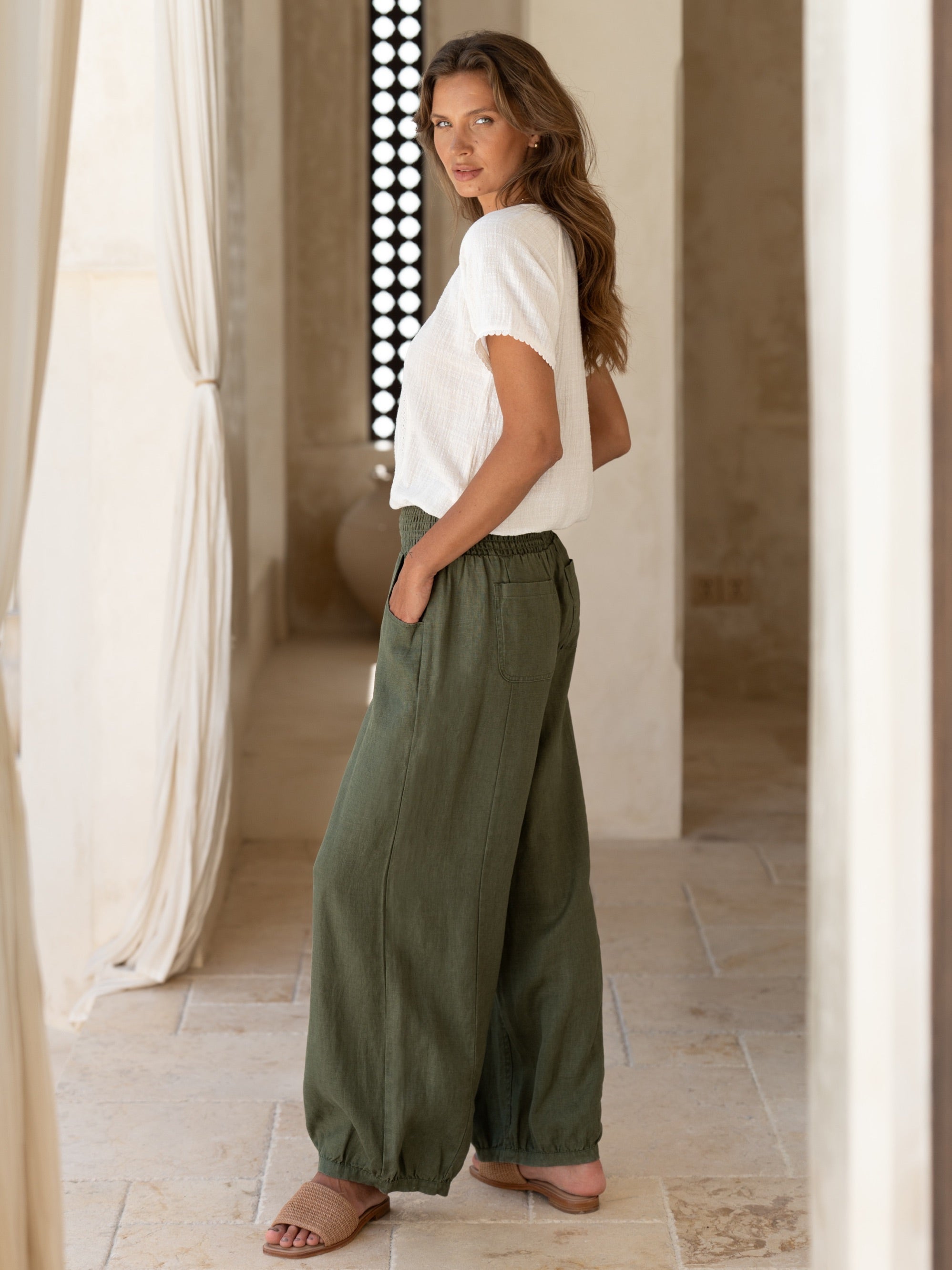 Sadhu French Linen Pants Olive | Soft Olive Linen Pants – Nomad