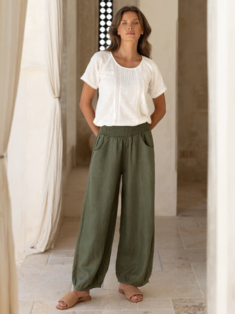Sadhu French Linen Pants Olive | Soft Olive Linen Pants – Nomad